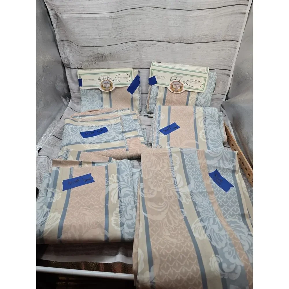 Large Lot Martha Stewart Damask Rod Pocket Curtains & 1 Valance. See Measurement